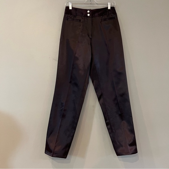Vintage Express Bleus satin high rise‎ ankle dress pants Sz 8 Chocolate Brown - Picture 1 of 11